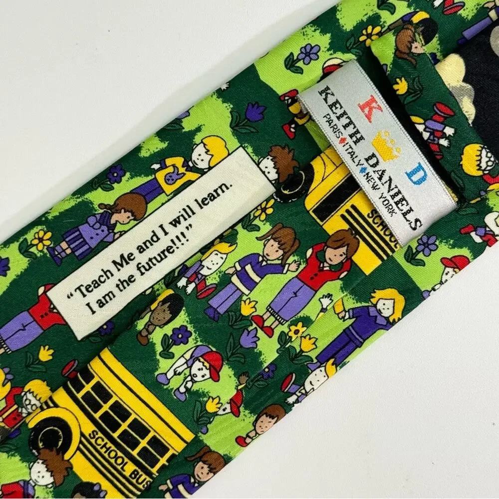 Keith Daniels Teach Me‎ And I Will Learn Tie Teacher Pupil Bus Green Mens OS